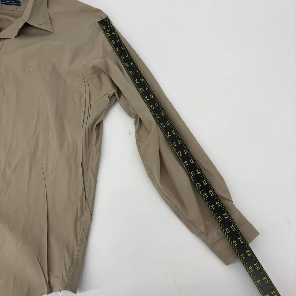 Polo Ralph Lauren Marlowe Beige Logo Button Up Long Sleeve Shirt Mens Large